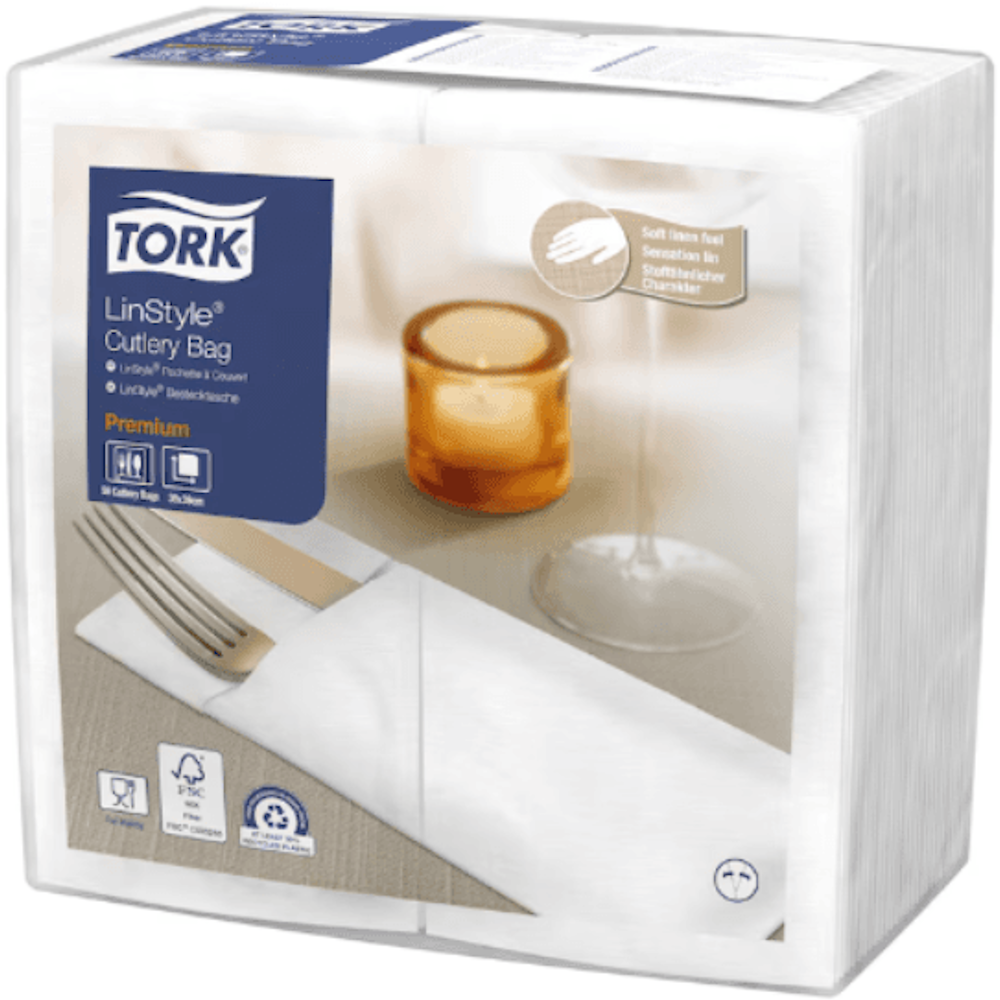 Tork 509608 White Cutlery Pocket Napkins (Pack 50 Napkins) (Carton 14 Packs)