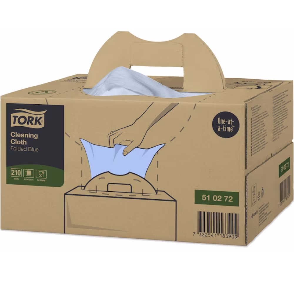 Tork 510272 Blue W7 System Premium Multi-purpose Folded Cleaning Cloth HandyBox 210 Sheets (Carton 210 Cloths)