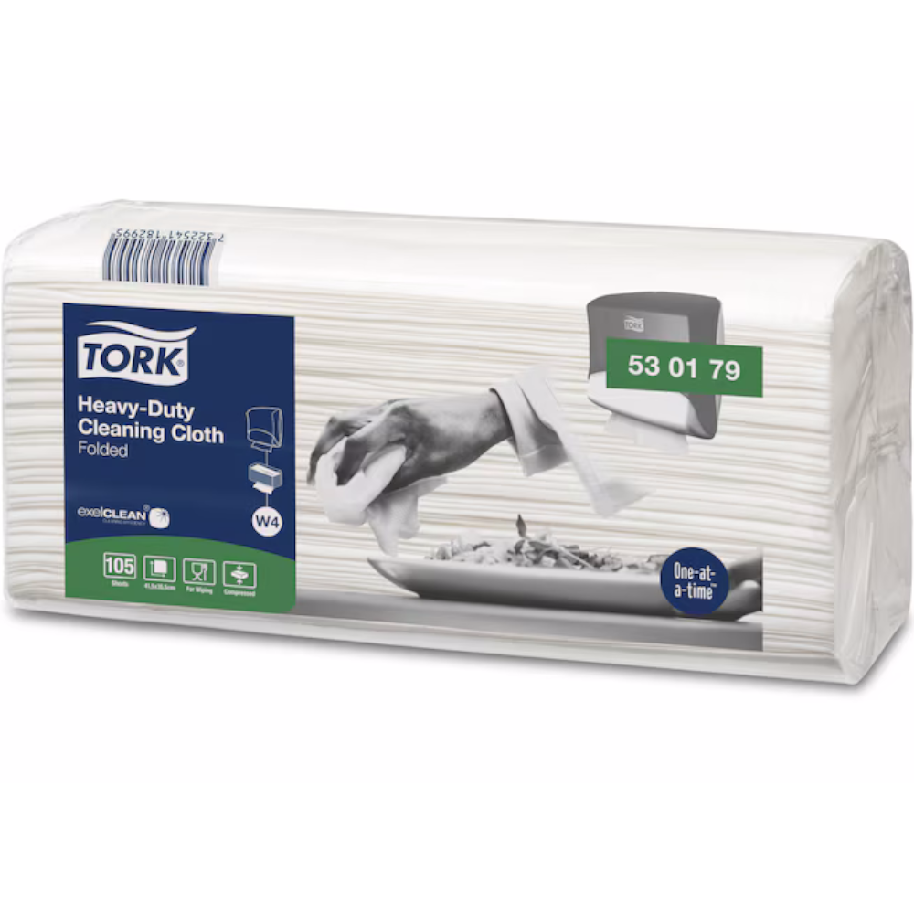 Tork 530179 White W4 System Industrial Heavy Duty Cleaning Cloth 1-ply 35.5cm x 42.8cm (Pack 105 Sheets) (Carton 4 Packs)