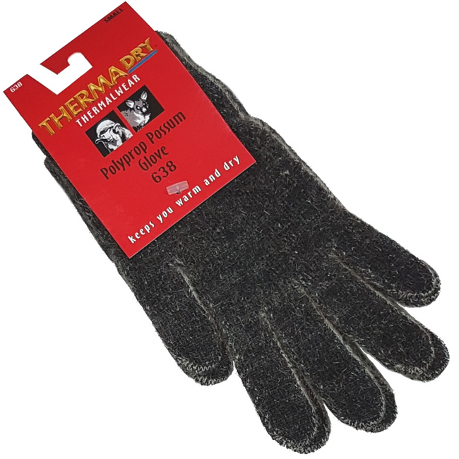 Weft Black Marle ThermaDry Polypropylene Possum Gloves Sizes XS - XL
