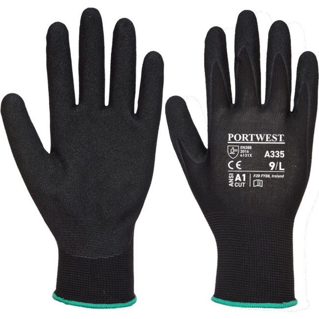 Portwest Black/Black A335 Dermi-Grip Sandy Nitrile Dip Glove (Pack 12 Pairs)