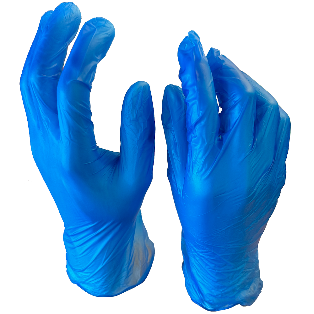 ORAMA Blue Disposable Vinyl Gloves Sizes Small - XL (Pack 100 Gloves) (Carton 10 Packs)