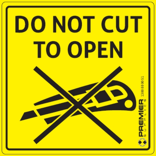 *CLEARANCE*  "DO NOT CUT" Labels 80mm x 80mm Black on Fluoro Yellow (Roll 250 Labels)