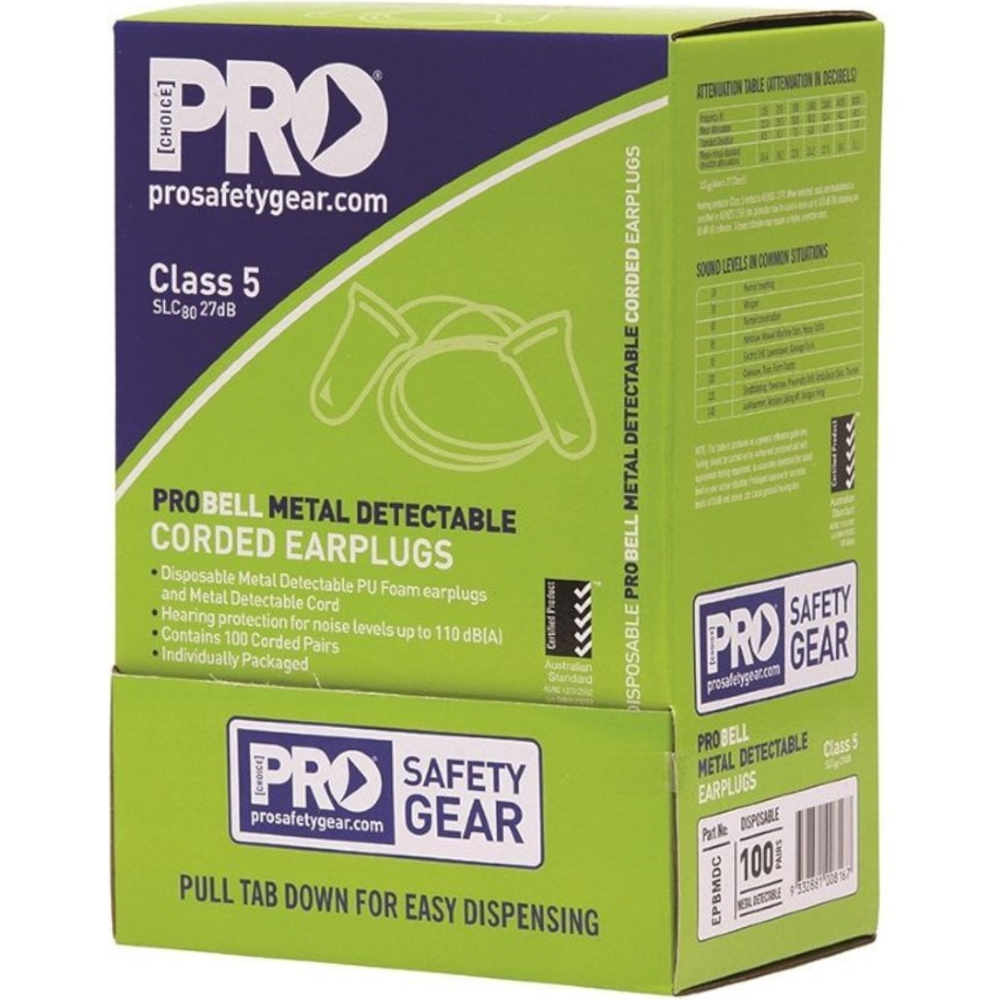 PIP ProBell Class 5 27dB Metal Detectable Corded Earplugs (Pack 100 Pairs)