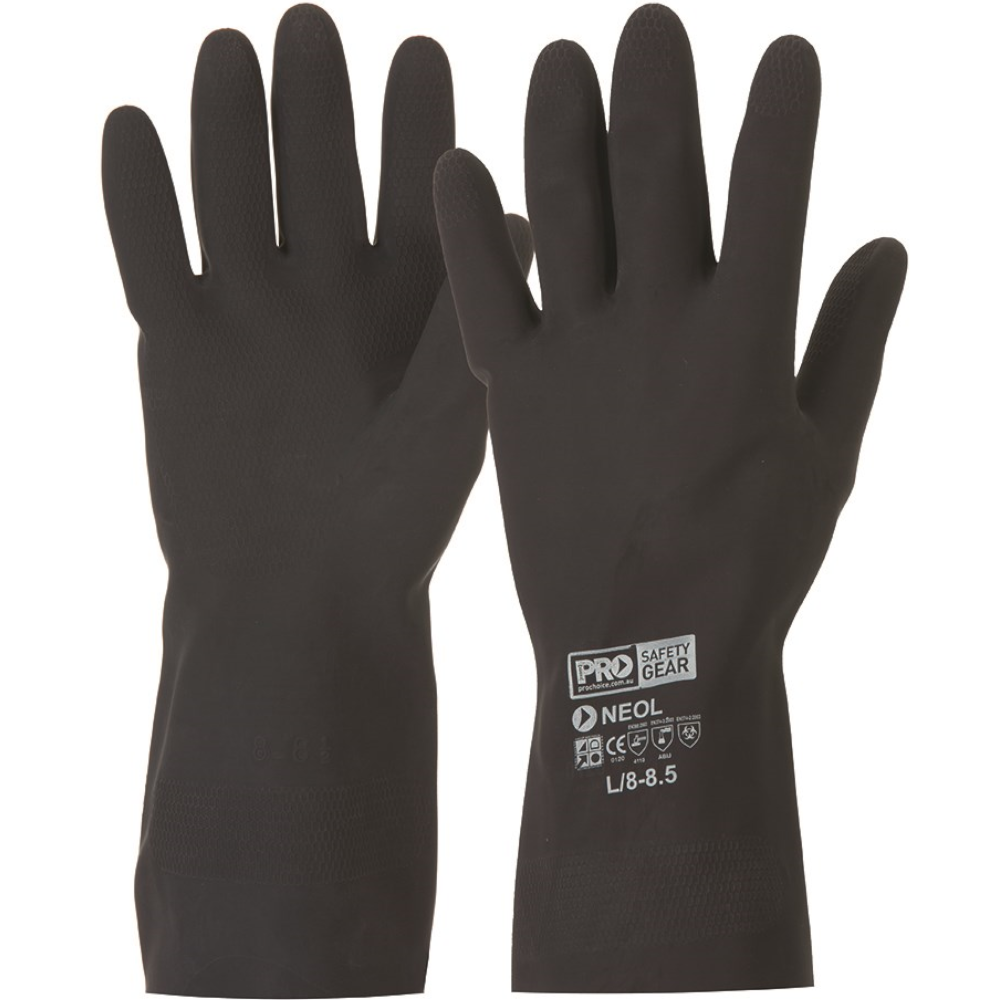 PIP Black ProChem Neoprene Gloves Cotton Lined Sizes Large - 2XL