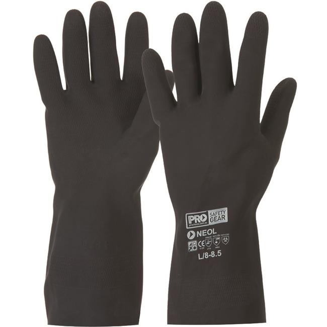 PIP Black ProChem Neoprene Gloves Cotton Lined Sizes Large - 2XL