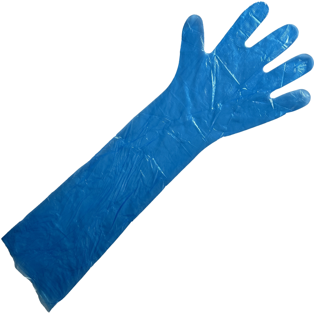 Bastion Blue Heavy-duty PE Shoulder-length Gloves (Pack 100 Gloves) (Carton 10 Packs) Sizes Medium, Large, XL
