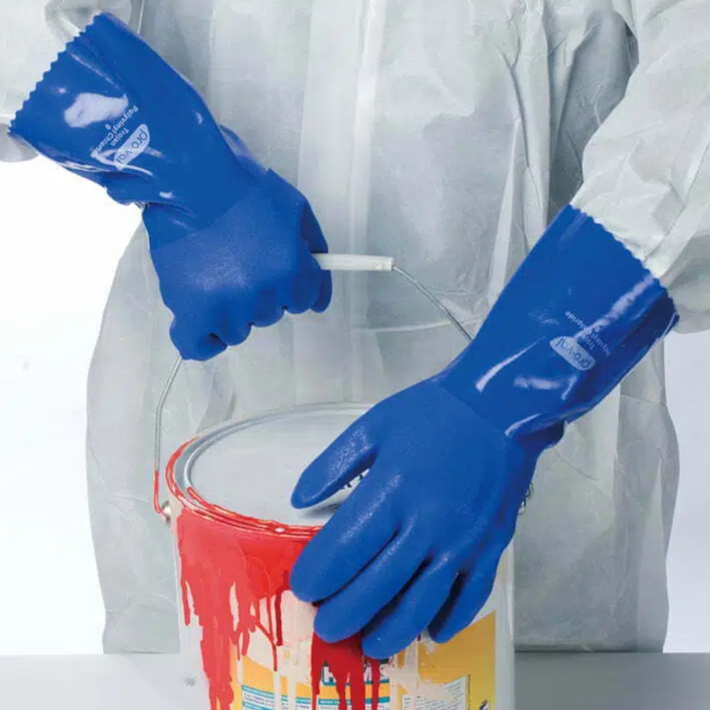Pro-Val Trojan Double-dipped Blue PVC Chemical Gloves (Pack 12 Pairs) (Carton 6 Packs)