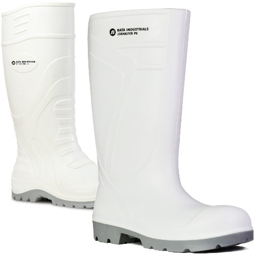 *CLEARANCE*  Bata White/Grey 400mm JobMaster Polyurethane Steel Toe Gumboots Sizes 12 13