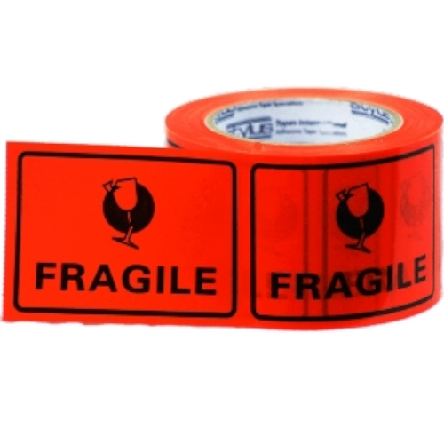 Stylus SP500 Black on Orange "FRAGILE" Perforated Labeltape 72mm x 50m (Carton 24 Rolls)