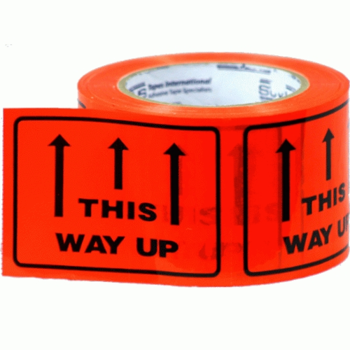 Stylus SP500 Black on Orange "THIS WAY UP" Perforated Labeltape 72mm x 50m (Carton 24 Rolls)