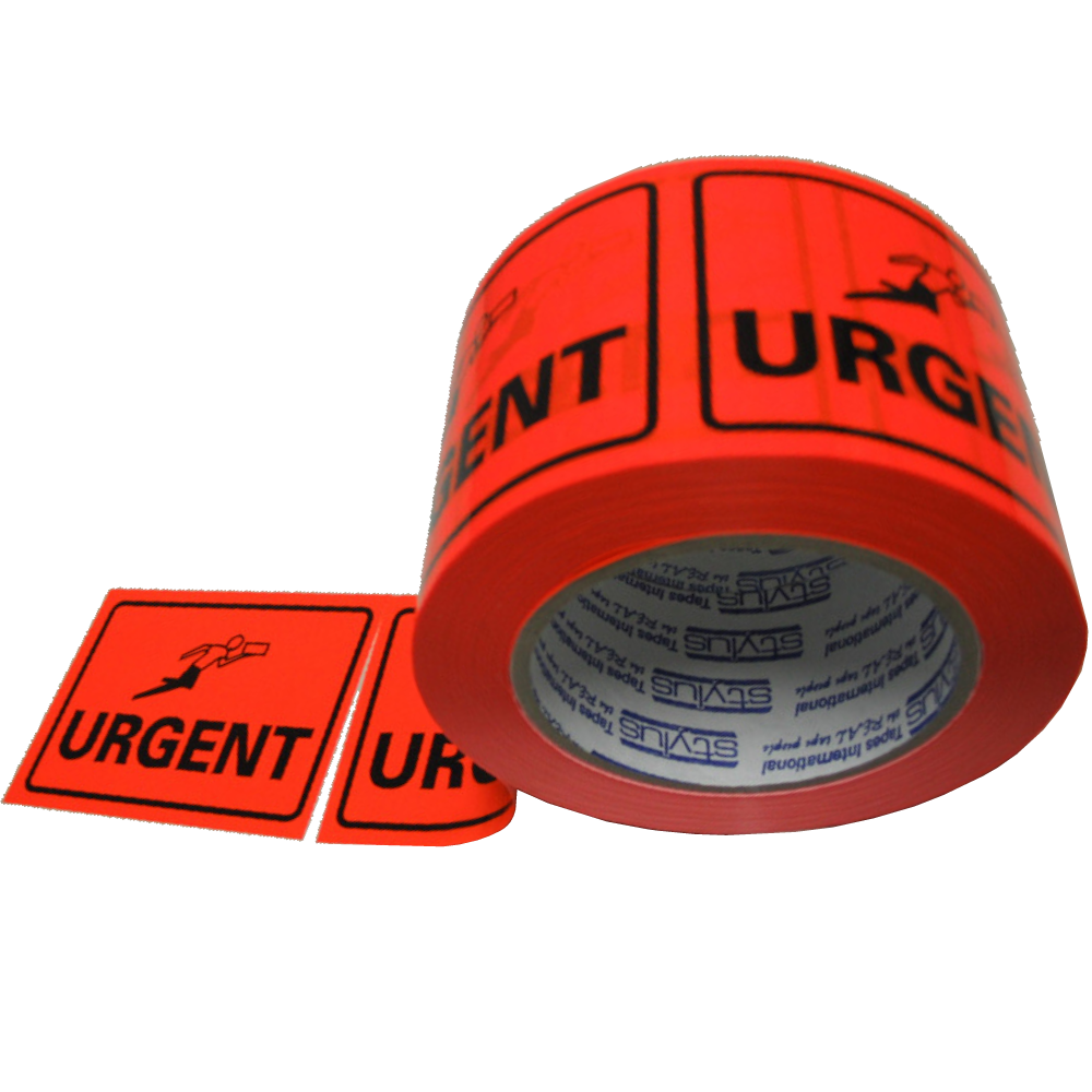 Stylus SP500 Black on Orange "URGENT" Perforated Labeltape 72mm x 50m (Carton 24 Rolls)