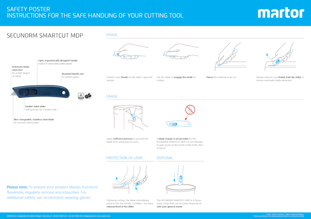 Metal Detectable Martor 'Smartcut' Cutter (Box 20 Cutters)