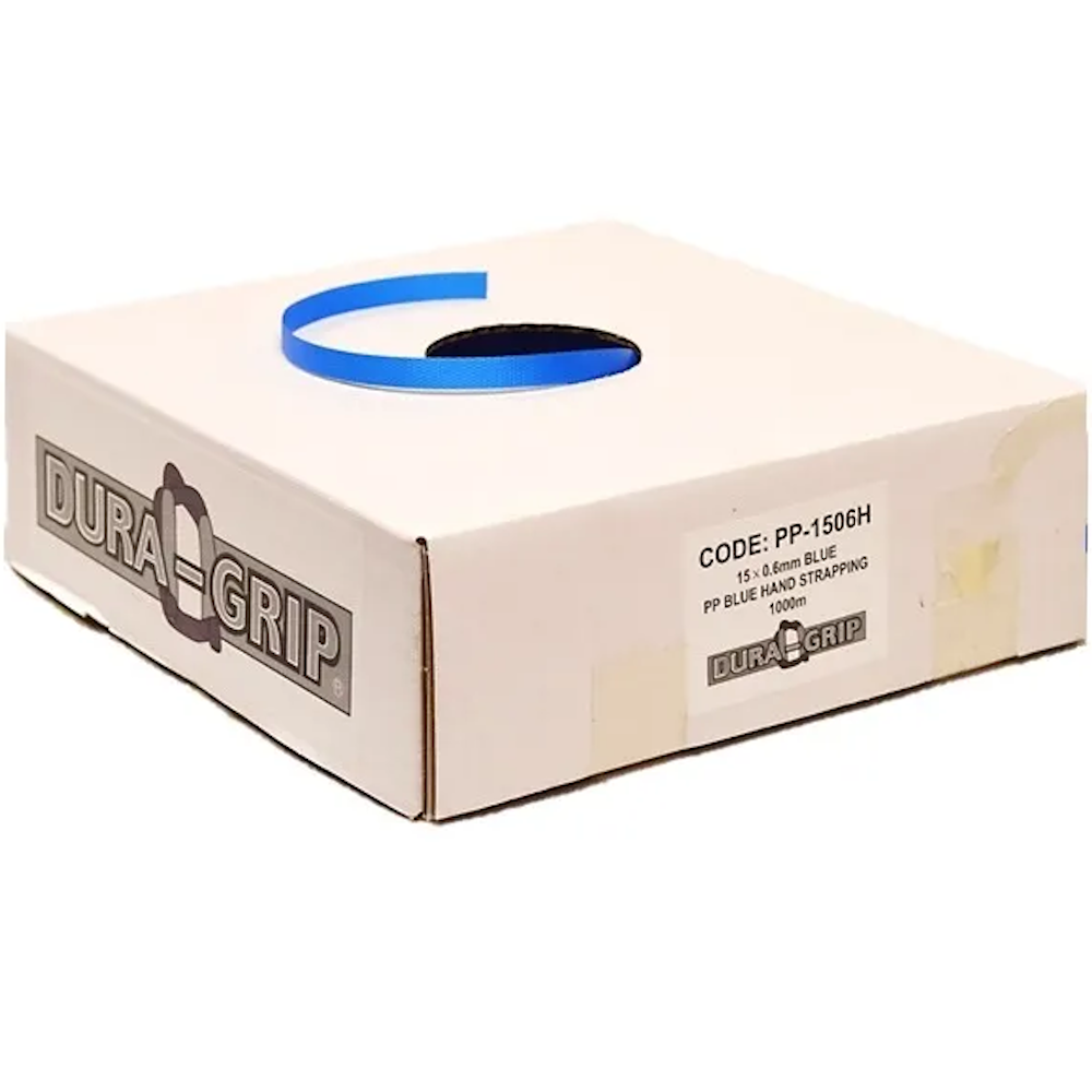 Blue PP Hand Strapping in Dispenser Box 15mm x 1,000m x 0.6mm (130kg Breaking Strain)