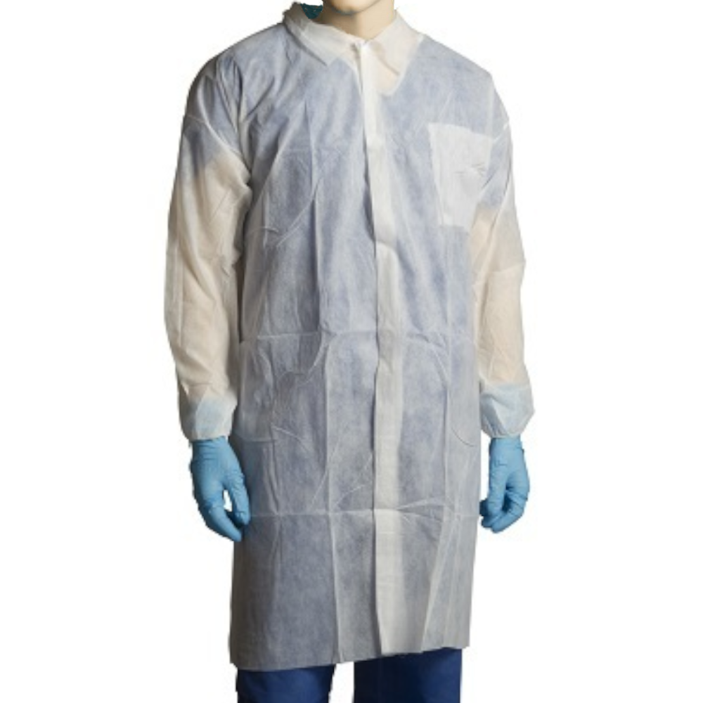 Bastion White PP Lab Coats with No Pockets Sizes Med - 5XL