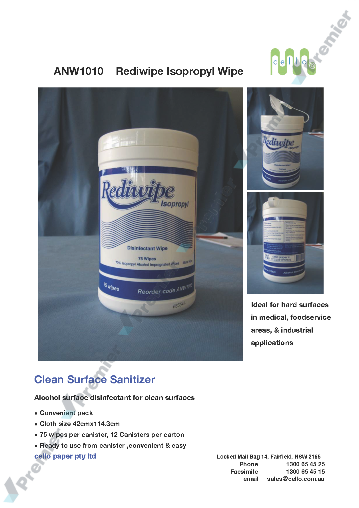 70% Isopropyl Alcohol Wipes in Dispensing Canister 143mm x 315mm (Pack 100 Wipes) (Carton 12 Canisters)