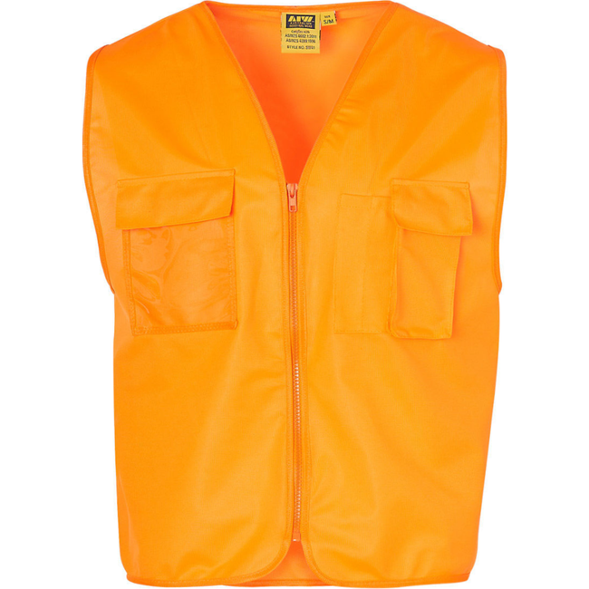 Hi Vis Orange Day Use Vest Pocket & Zip Sizes 2XS - 5XL