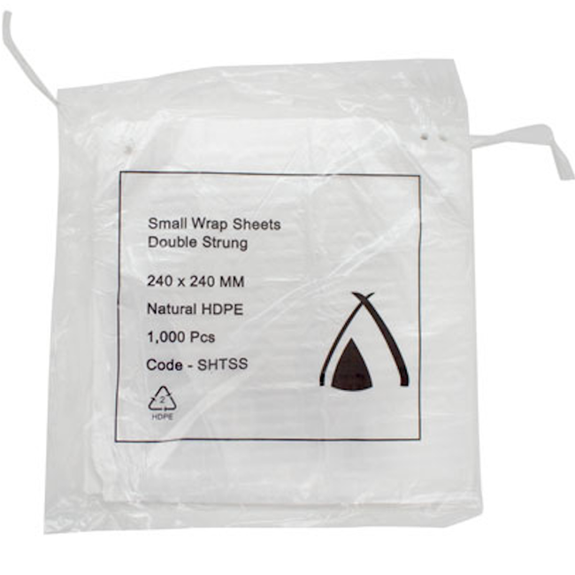 Small HDPE Strung Slap Sheets 24cm x 24cm (Carton 10,000 Sheets)