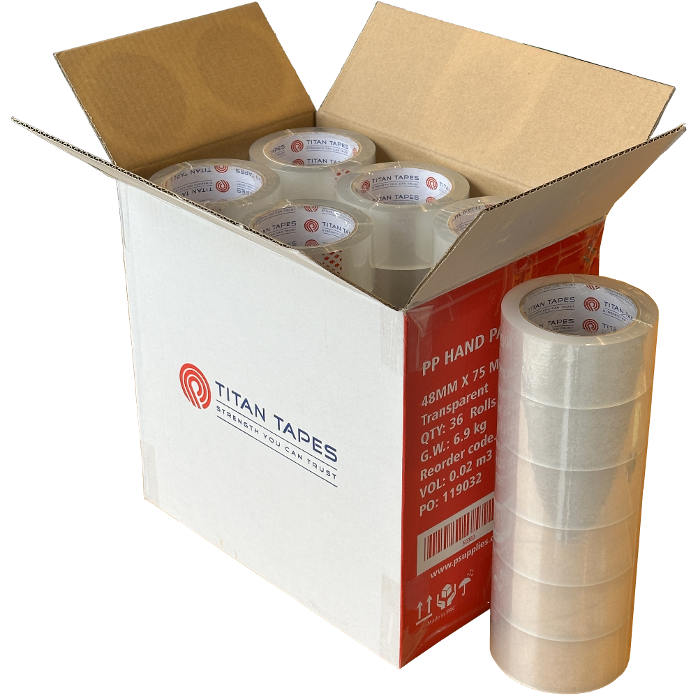 TITAN TAPES Transparent Hand Tape 48mm x 75m (Carton 36 Rolls)