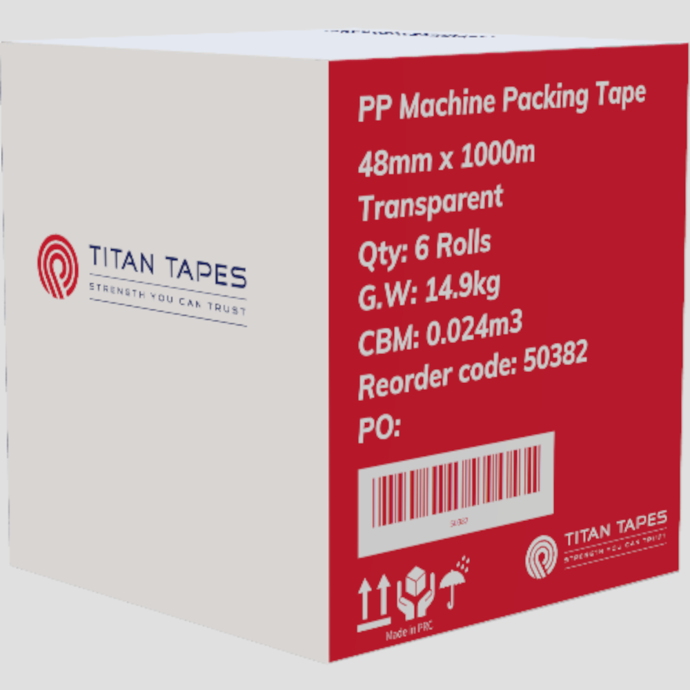 TITAN TAPES Transparent Machine Tape 48mm x 1,000m (Carton 6 Rolls)