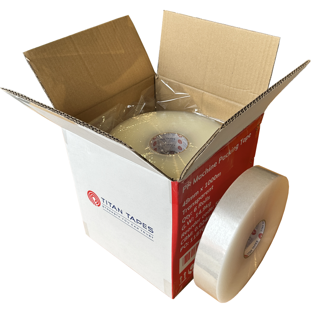 TITAN TAPES Transparent Machine Tape 48mm x 1,000m (Carton 6 Rolls)