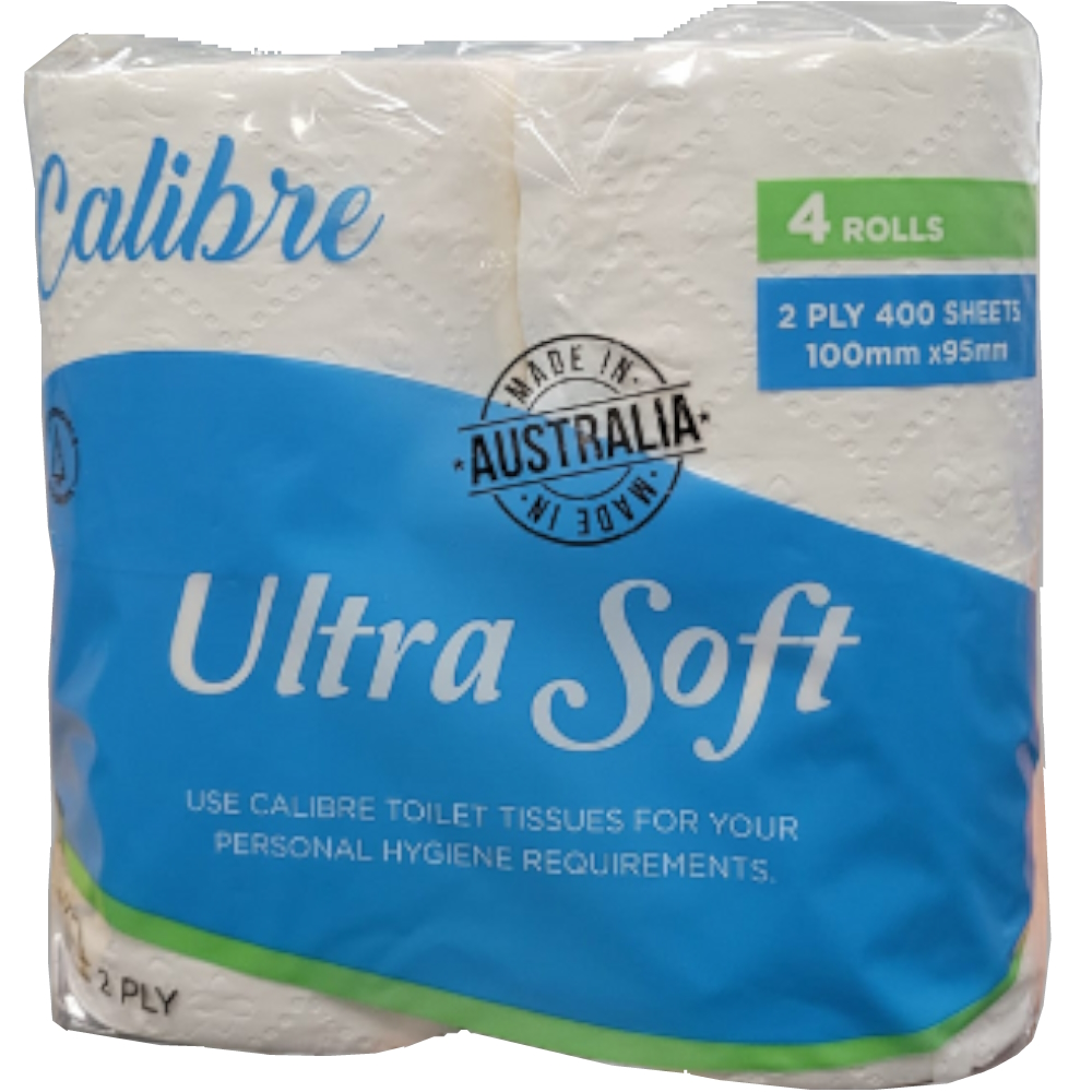 Calibre T4-400 Ultra Soft Conventional Toilet Paper Rolls 2-ply 400-sheets (Pack 4 Rolls) (Carton 12 Packs)