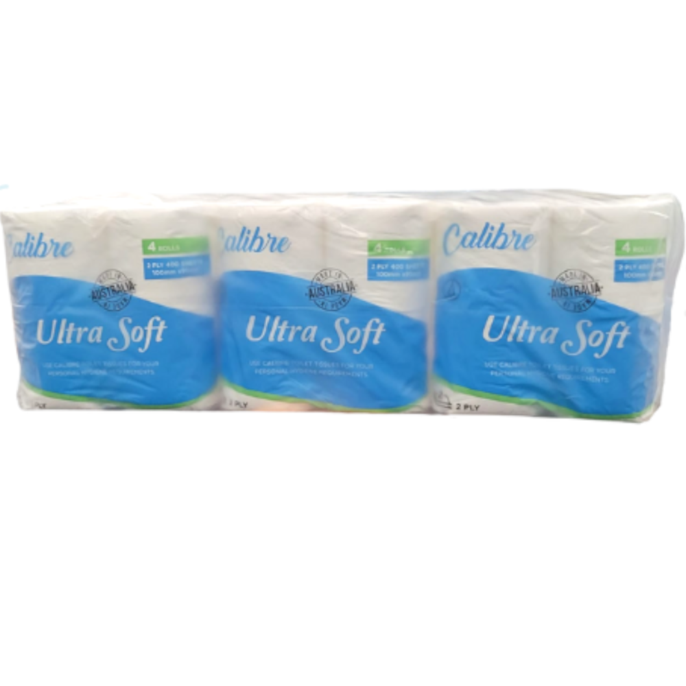 Calibre T4-400 Ultra Soft Conventional Toilet Paper Rolls 2-ply 400-sheets (Pack 4 Rolls) (Carton 12 Packs)