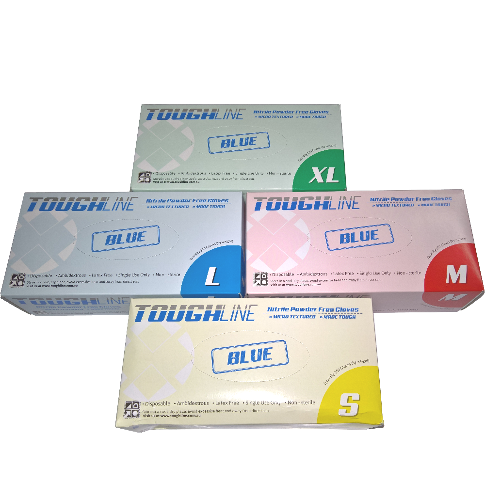 TOUGHLINE Premium Blue (5.0g) Disposable Nitrile Gloves (Pack 100 Gloves) (Carton 10 Packs)
