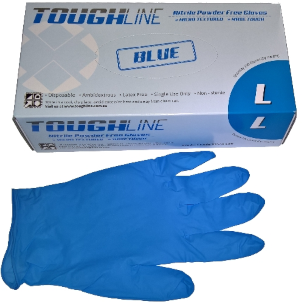 TOUGHLINE Premium Blue (5.0g) Disposable Nitrile Gloves (Pack 100 Gloves) (Carton 10 Packs)