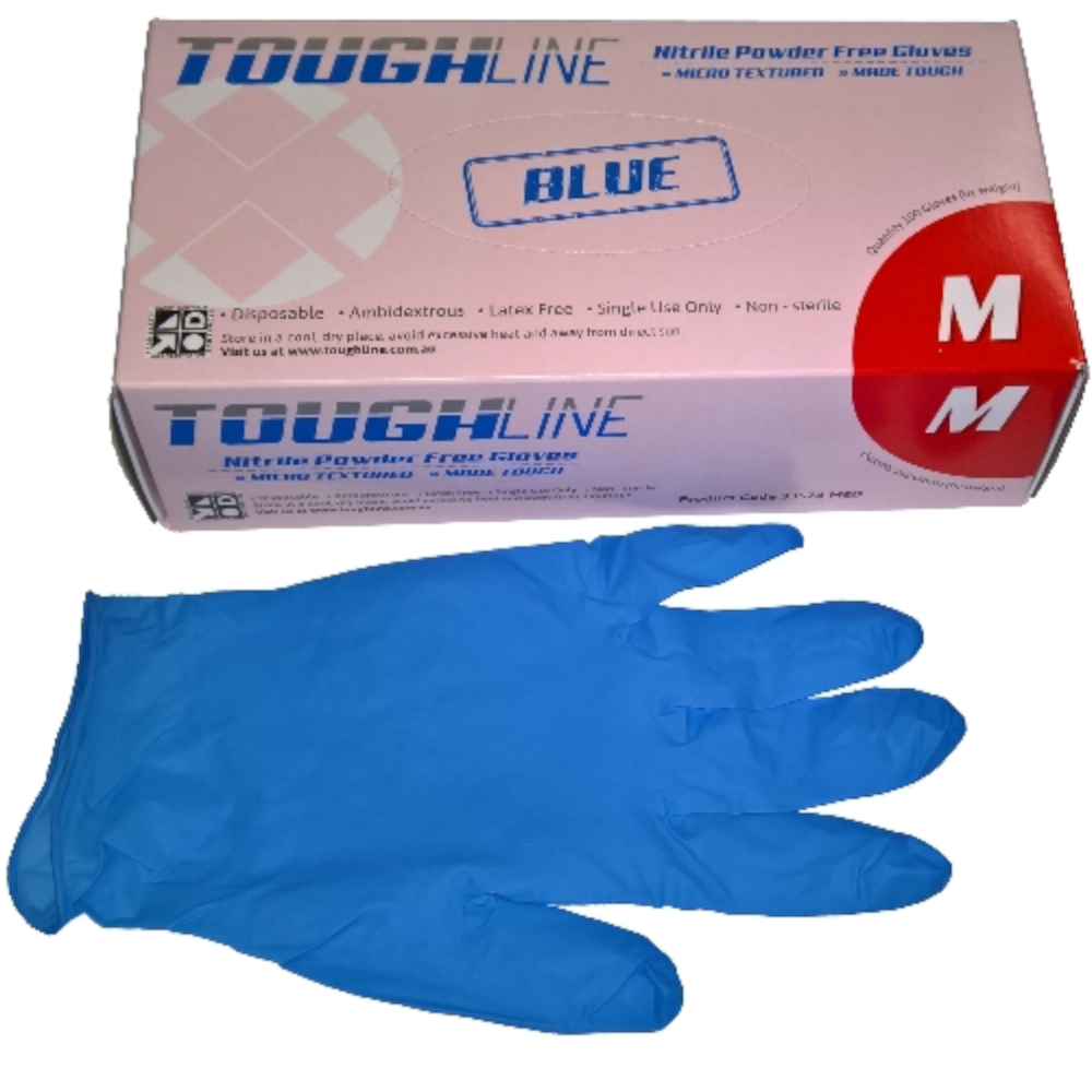TOUGHLINE Premium Blue (5.0g) Disposable Nitrile Gloves (Pack 100 Gloves) (Carton 10 Packs)