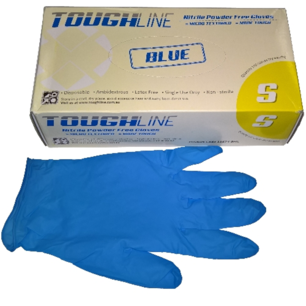 TOUGHLINE Premium Blue (5.0g) Disposable Nitrile Gloves (Pack 100 Gloves) (Carton 10 Packs)