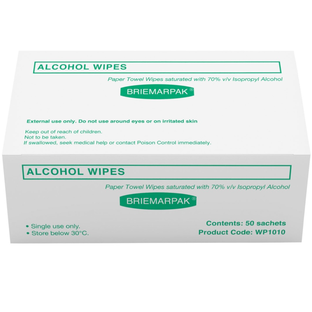 70% Isopropyl Alcohol Wipes in Sachets 165mm x 140mm (Inner 50 Wipes) (Carton 1,000 Wipes)