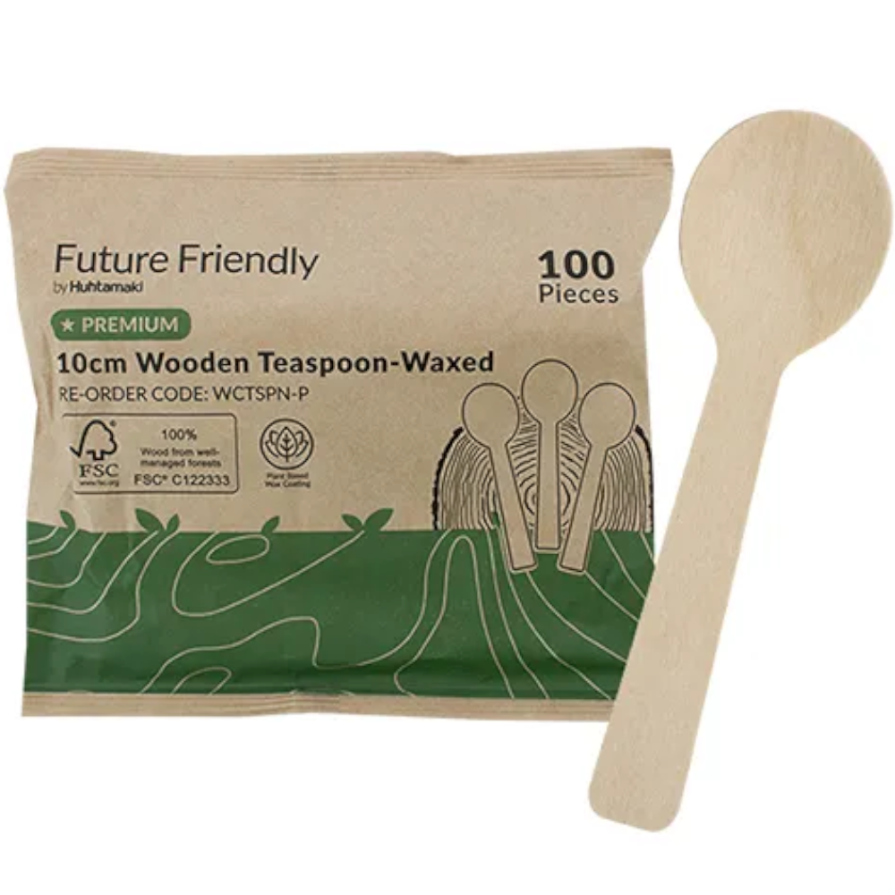 Coated Wooden Teaspoon 10cm Long (Pack 100 Spoons) (Carton 10 Packs)